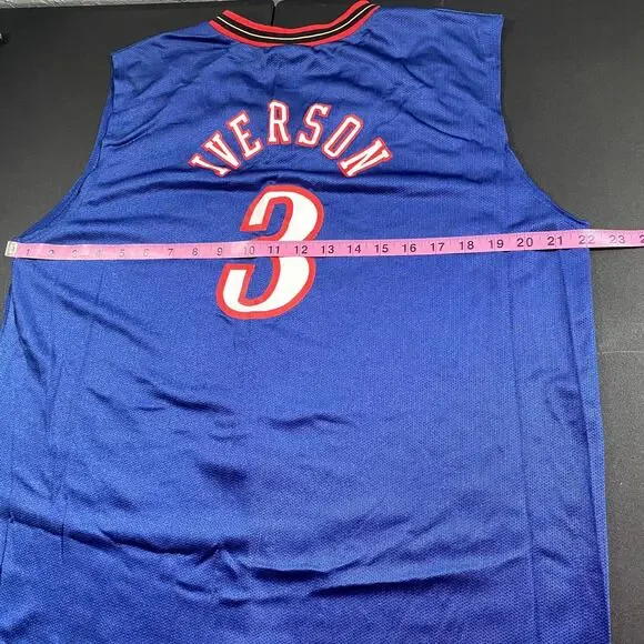 Champion XL Authentic Athletic Apparel Blue Red Jersey Iverson 3 Sixers NBA - Picture 5 of 7